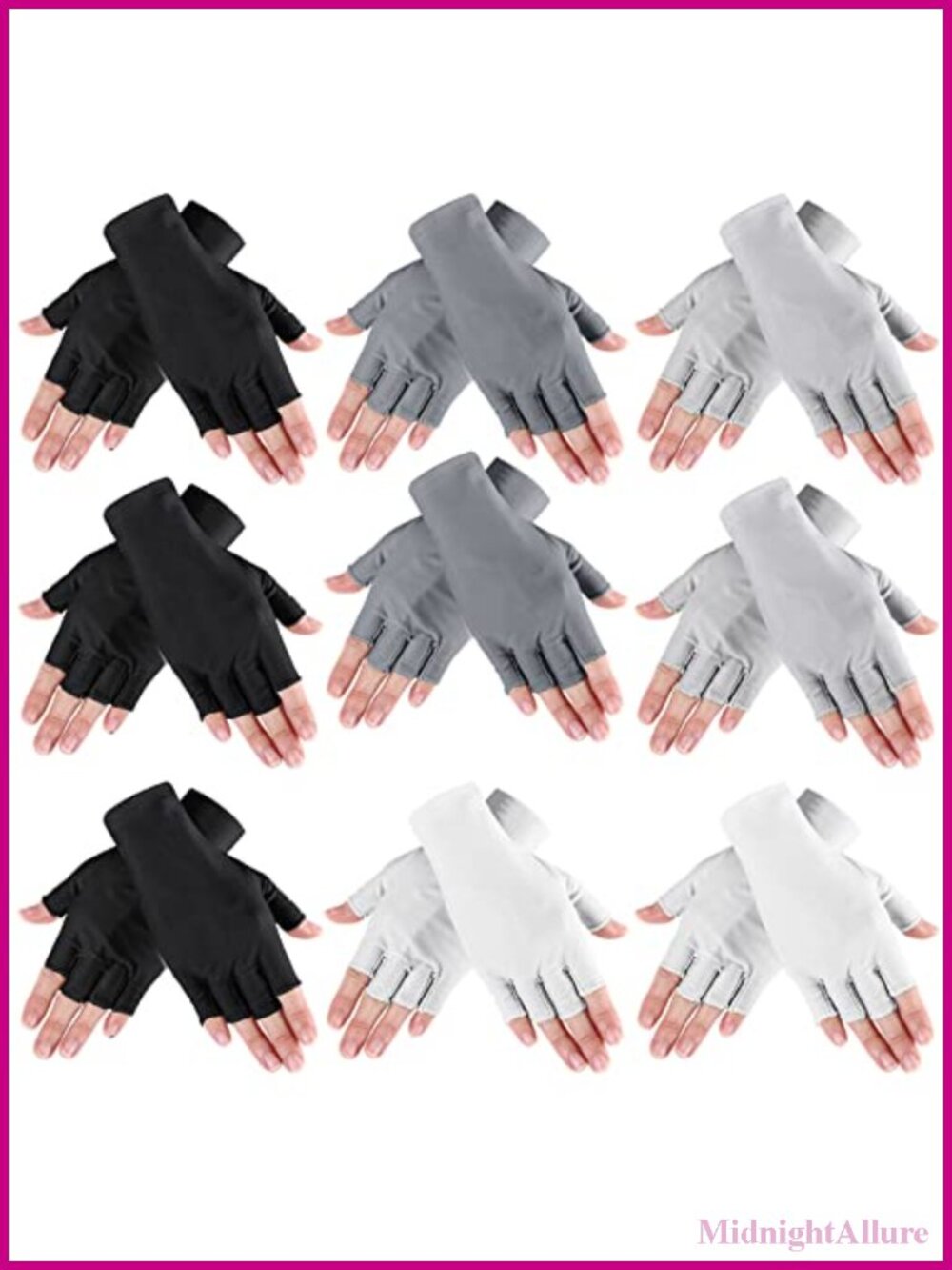 9 Pairs Fingerless UV Protection Gloves Cotton Spandex ONE SIZE